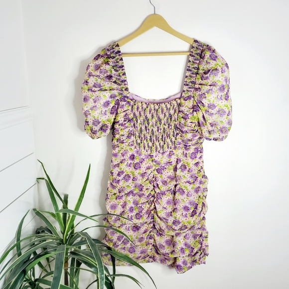 Zara Purple Floral Printed Draped Square Neck Dress XXL - Picture 10 of 16